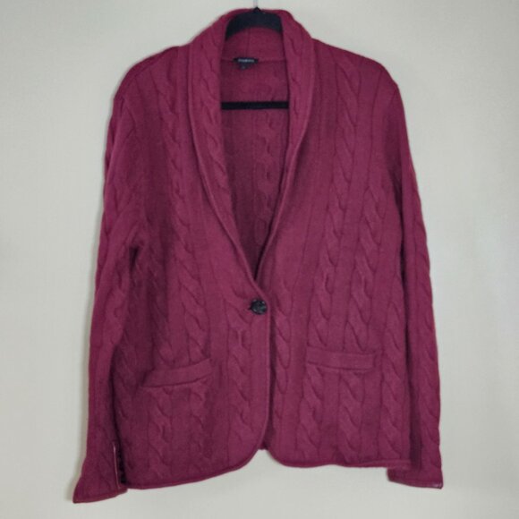 Talbots Cardigan Womens L Purple Plum LS Pockets Button Cable Knit Boho Mature - Picture 15 of 16